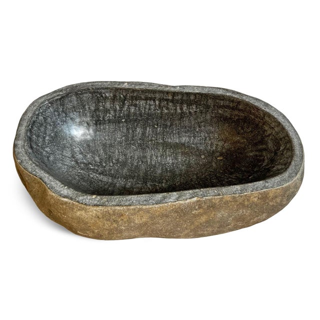 Solid vintage Java river rock boulder bowl. Carved out center with polished smooth interior. Great for use as a sink or...