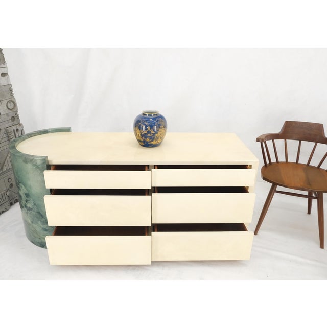 Two Part Side by Side Racetrack Buffed Lacquered Goatskin Dresser Credenza Mint! For Sale - Image 10 of 18