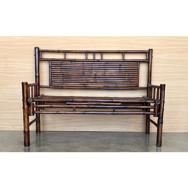 Mid 20th Century High backrest Bamboo Bench with leather ligatures in Style of Edizioni Molto For Sale - Image 16 of 18