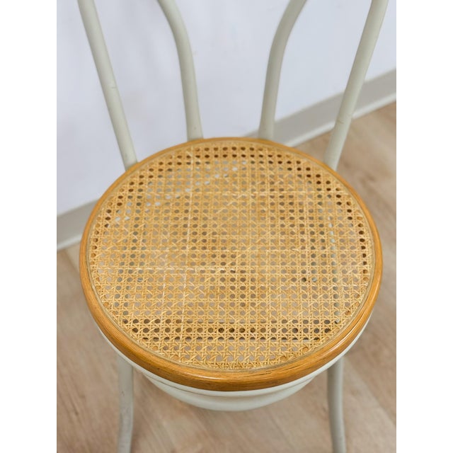 Wood White Metal "Bentwood" Cane Seat Accent Chair Vintage MCM Coastal Boho For Sale - Image 7 of 10