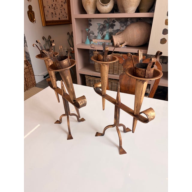 French 1930s Large French Gilded Candlestick Holders - Pair For Sale - Image 3 of 5