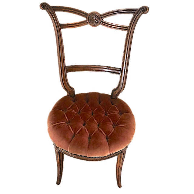 Vintage Italian Neoclassical Revival Side Chair, Carved Rosette Crest, Round Upholstered Seat, Mid-20th Century For Sale - Image 14 of 14