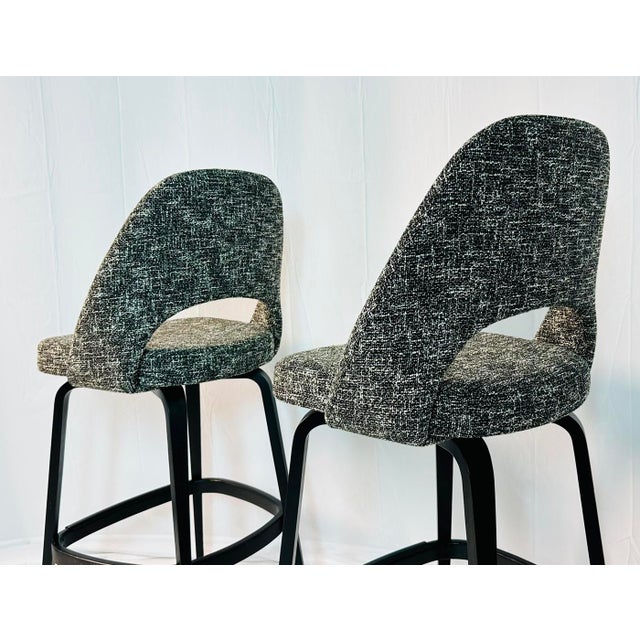Pair of Eero Saarinen Barstools for Knoll, Upholstered, Labeled & Dated For Sale - Image 11 of 18