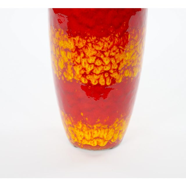Contemporary Mid-Century West German Glazed Porcelain Vase, Yellow & Red, 12\" Tall For Sale - Image 3 of 8