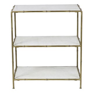 Matthew Izzo Home Chic Faux Bamboo Brass & Marble Three Tier Low Etageré For Sale