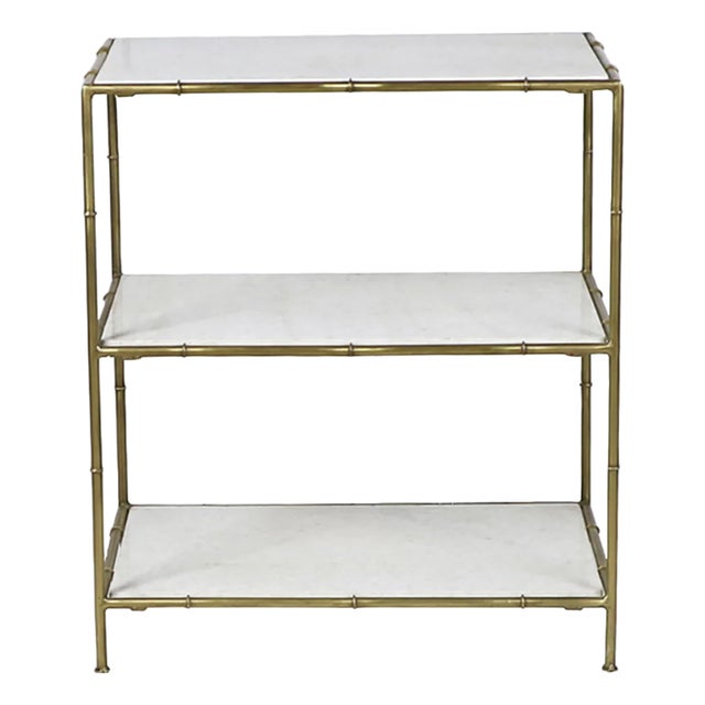 Matthew Izzo Home Chic Faux Bamboo Brass & Marble Three Tier Low Etageré For Sale