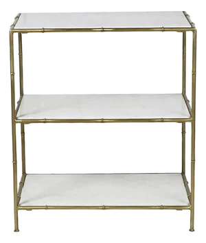 Matthew Izzo Home Chic Faux Bamboo Brass & Marble Three Tier Low Etageré