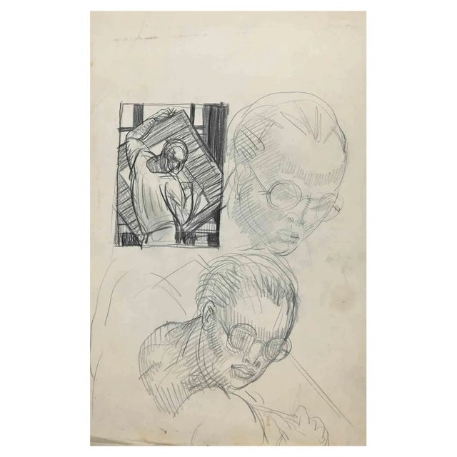 The Portraits, Original Drawing in Pencil, Mid-20th-Century For Sale