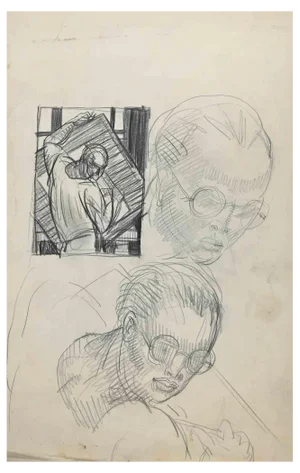The Portraits, Original Drawing in Pencil, Mid-20th-Century