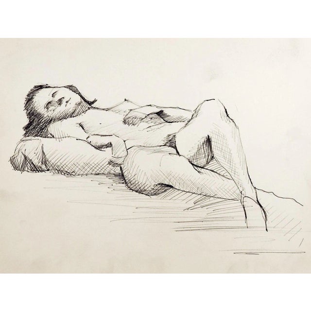 Mid 20th Century Reclining Nude Figure Drawing For Sale