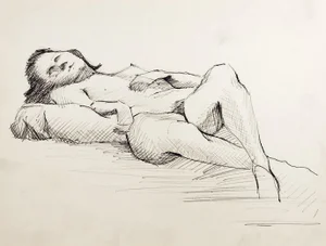Mid 20th Century Reclining Nude Figure Drawing