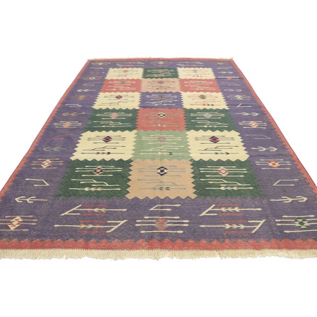 Shabby Chic Vintage Romanian Kilim Rug - 06'00 x 08'11 For Sale - Image 3 of 9