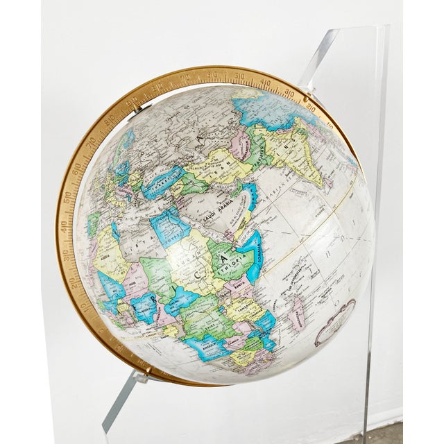 Metal Vintage 1980s World Globe on Acrylic Stand For Sale - Image 7 of 9