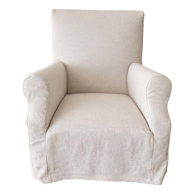 Regent Chair Slip Covered in Belgian Linen- Greige For Sale