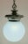 Metal Antique Opaline Glass Globe and Cast Metal Hanging Pendant Light Fixture For Sale - Image 7 of 12