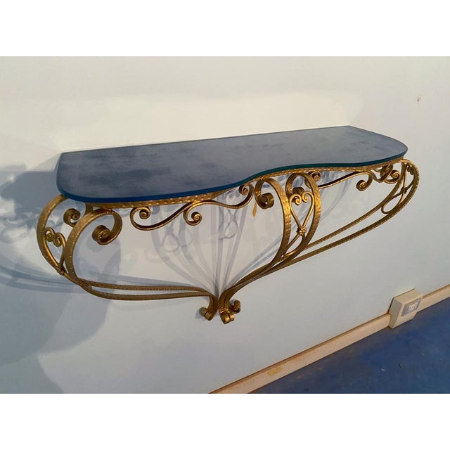 1950s Mid-Century Italian Blue Glass Gold Iron Console Table by Pier Luigi Colli, 1950 For Sale - Image 5 of 16