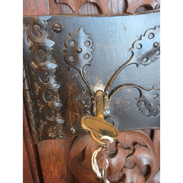 Gothic Oak French Highly Carved Liquor Cabinet With Gothic Foliage and Original 1880s Key For Sale - Image 13 of 13