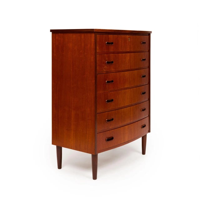 Mid-Century Modern Vintage Danish Mid-Century Teak Six Drawer Tallboy Dresser For Sale - Image 3 of 8