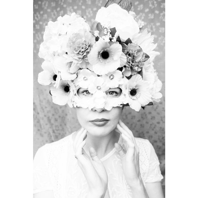 'Masquerade' Black and White Contemporary Floral Portrait Photography Print, 36 X 54" Fine Art Photograph For Sale