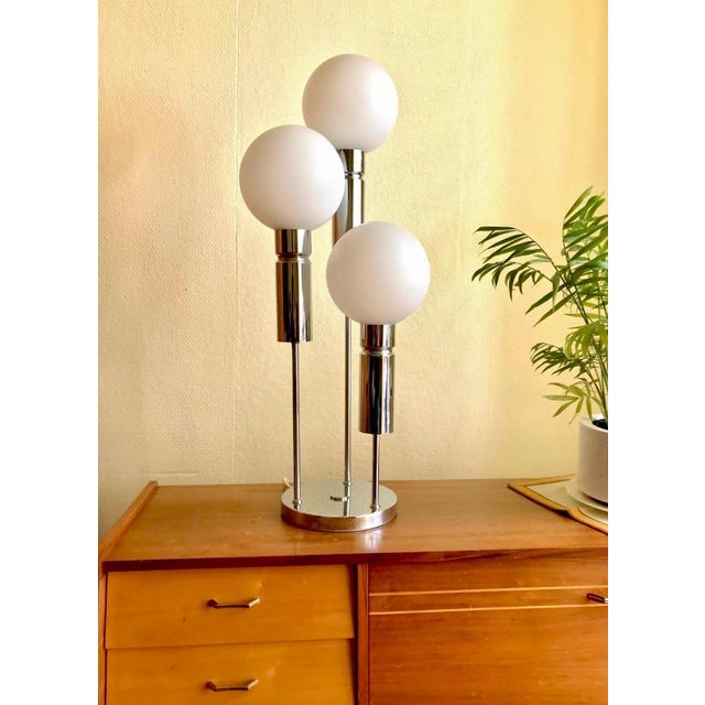 Metal Space Age Atomic Table Lamp in Opal Chrome from Sölken Leuchten, 1970s For Sale - Image 7 of 7