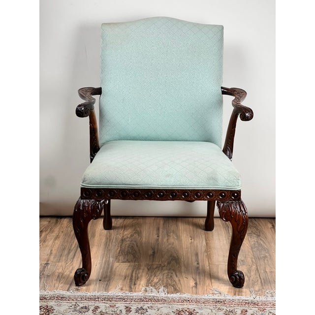 Traditional Antique George II Mahogany Gainsborough Open Arm Chair C. Mid 18th Century For Sale - Image 3 of 13