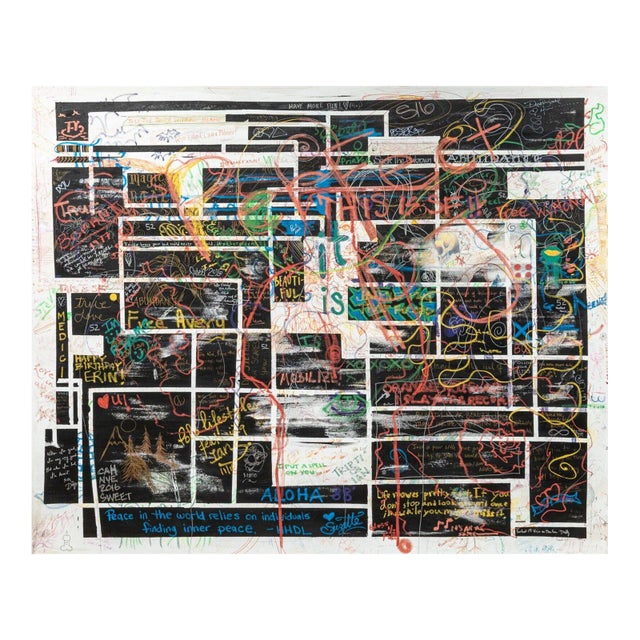 San Francisco CA Artist Collective Signed Mixed-Media Painting on Linen 2000s For Sale