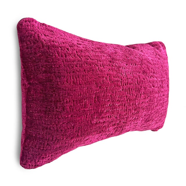 Charming vibrant raspberry chenille lumbar pillow. Zipper enclosure with plush down insert.