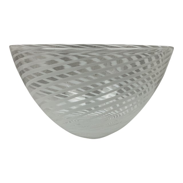 Beautiful Murano White Swirl Mezzanine Filigrana Glass Bowl For Sale