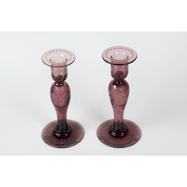 Pair of Pairpoint candles mouth blown (nice puntil) wheel cut designs. Not signed, however they're listed in the glass...