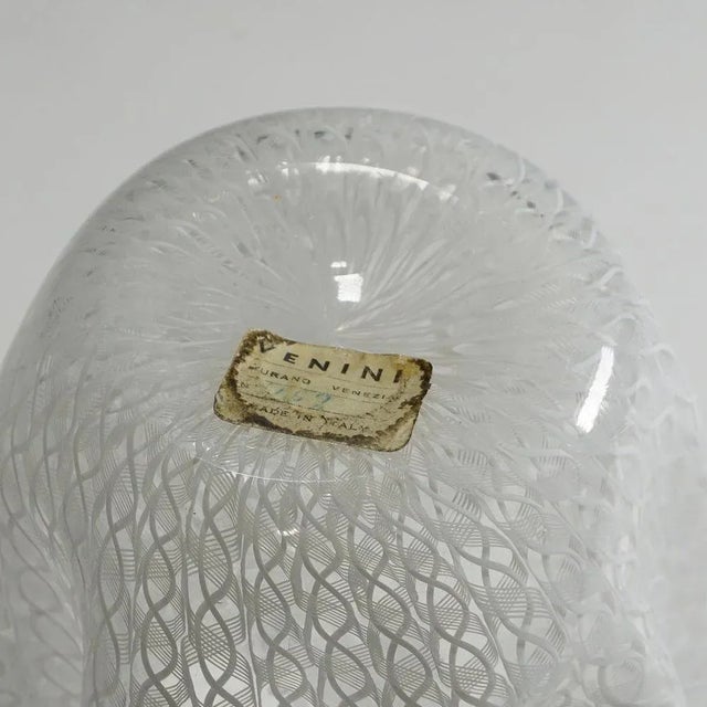Glass Italian Murano Zanfirico Lattimo Handkerchief Vase from Venini, 1950s For Sale - Image 7 of 9