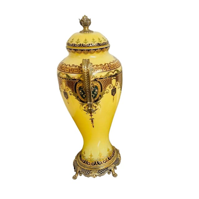 French Vintage Reverse Painted Glass Urn For Sale - Image 3 of 8