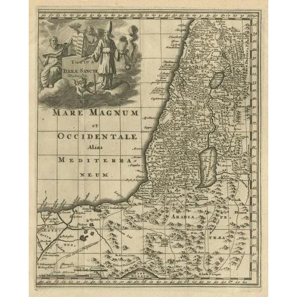 Original Antique Map of the Holy Land with Decorative Cartouche For Sale - Image 3 of 6