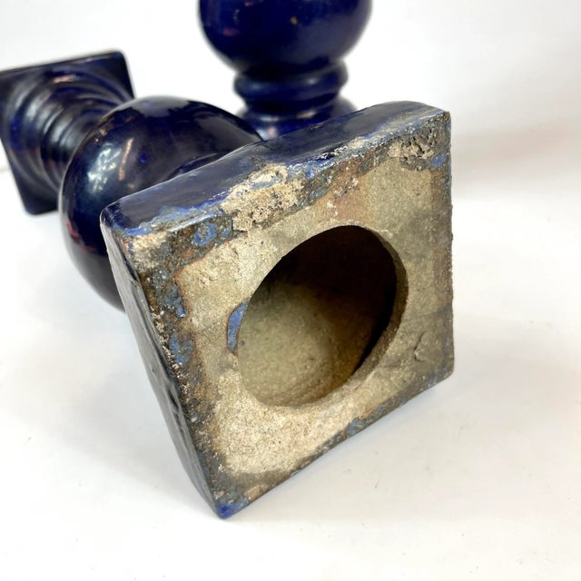 Ceramic 19th Century Ceramic Cobalt Blue Columns - a Pair For Sale - Image 7 of 8