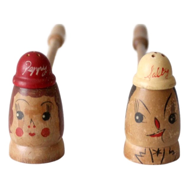 Mid-Century Novelty Wood Salt and Pepper Shakers Pair For Sale
