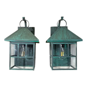 Pair of Vintage Solid Brass Outdoor Lanterns – Arts & Crafts Mission Style