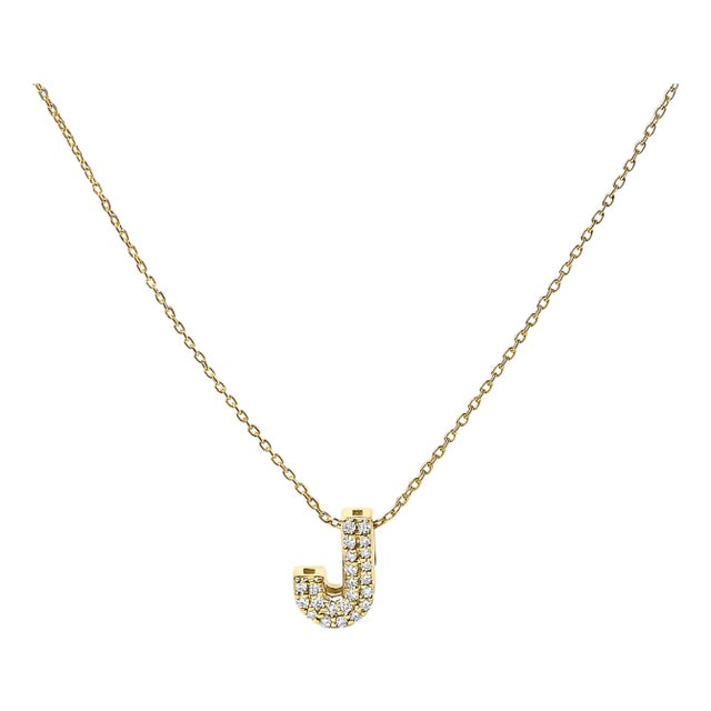 10K Yellow Gold Diamond Accent "J" Initial Bubble Pendant Necklace For Sale