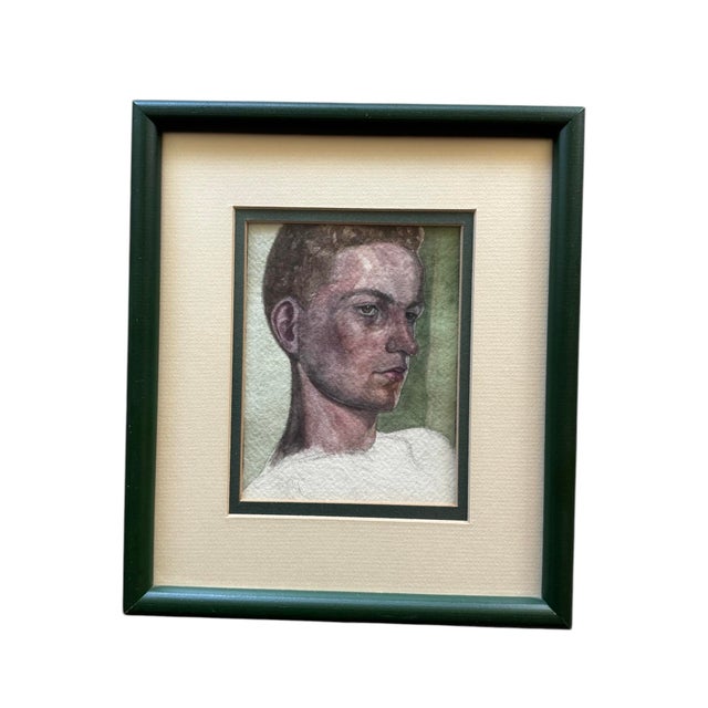 Green Vintage Original Male Portrait, Framed For Sale - Image 8 of 9