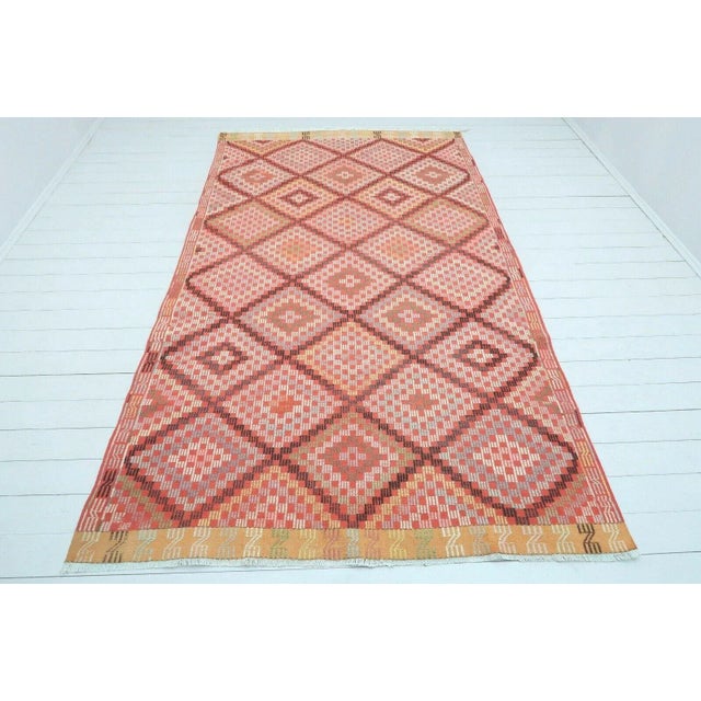 Textile Vintage Diamond Turkish Kilim Rug - 69" X 121" For Sale - Image 7 of 13