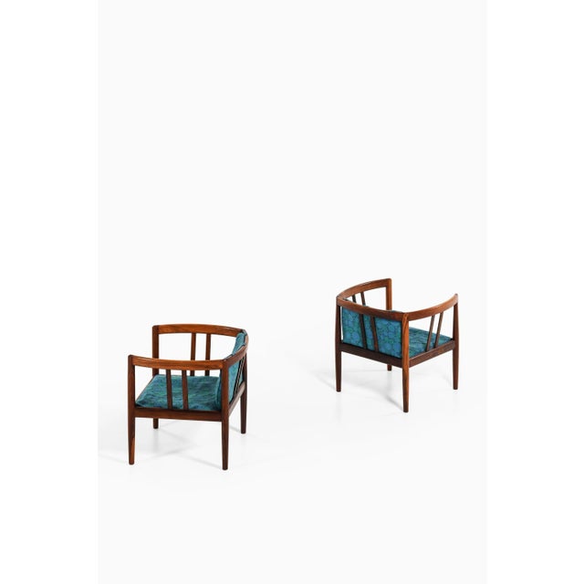 Easy Chairs in Rosewood and Original Fabric attributed to Illum Wikkelsø, 1964, Set of 3 For Sale - Image 4 of 8