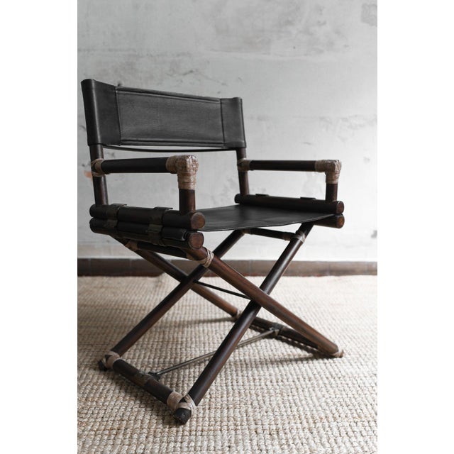 Director's Chairs in Bamboo and Black Leather by Lyda Levi for McGuire, 1970s, Set of 2 For Sale - Image 4 of 5