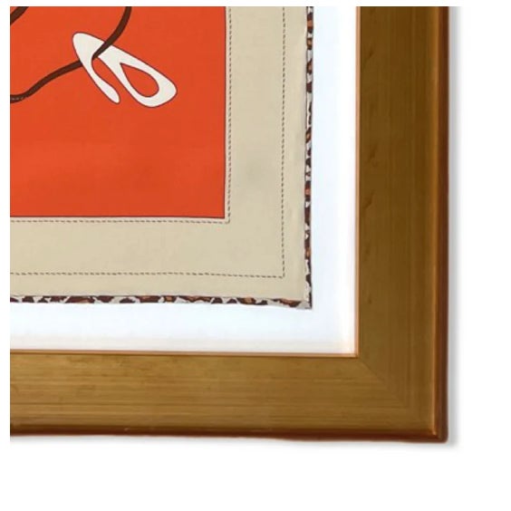 French Hermes Monsieur Et Madame Leopard Framed Vintage Silk Scarf 32" For Sale - Image 3 of 5