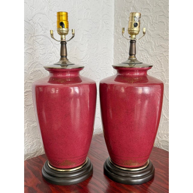 Late 20th Century Oxblood Red Glazed Ceramic Table Lamps, a Pair For Sale - Image 12 of 12