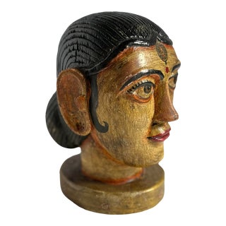 Antique Hand Carved Polychrome Indian Head Bust For Sale
