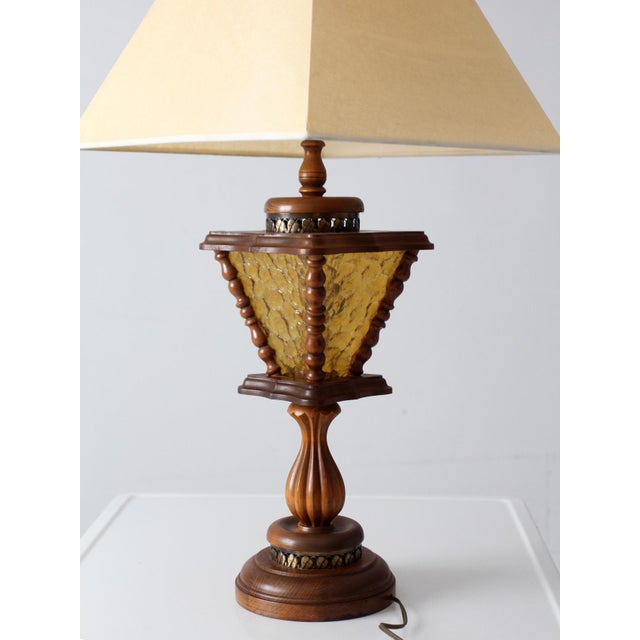 Vintage Mediterranean Revival Amber Glass Table Lamp For Sale - Image 12 of 14