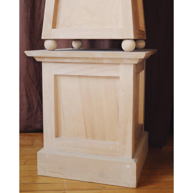 Pair of 75 Inch Wooden Obelisks on Plinth Bases, Architectural Floor Sculptures For Sale In Los Angeles - Image 6 of 8