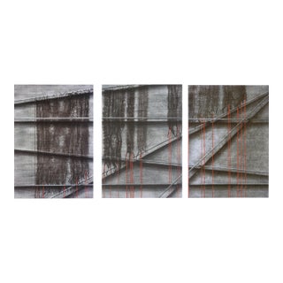Patricia A. Pearce Black Mesh and Red Ribbon Collotype Abstract Triptych Circa 1990s For Sale