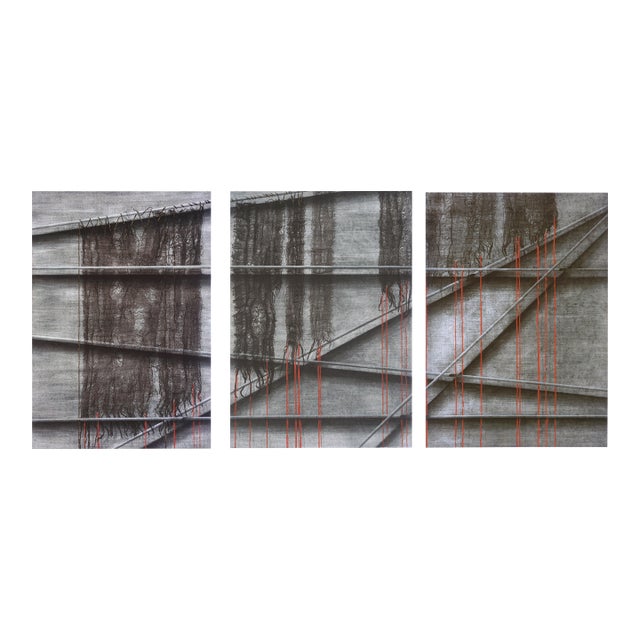 Patricia A. Pearce Black Mesh and Red Ribbon Collotype Abstract Triptych Circa 1990s For Sale