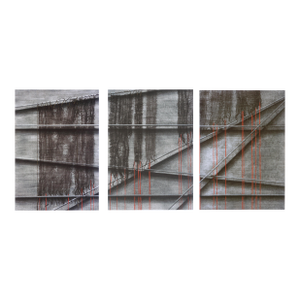 Patricia A. Pearce Black Mesh and Red Ribbon Collotype Abstract Triptych Circa 1990s
