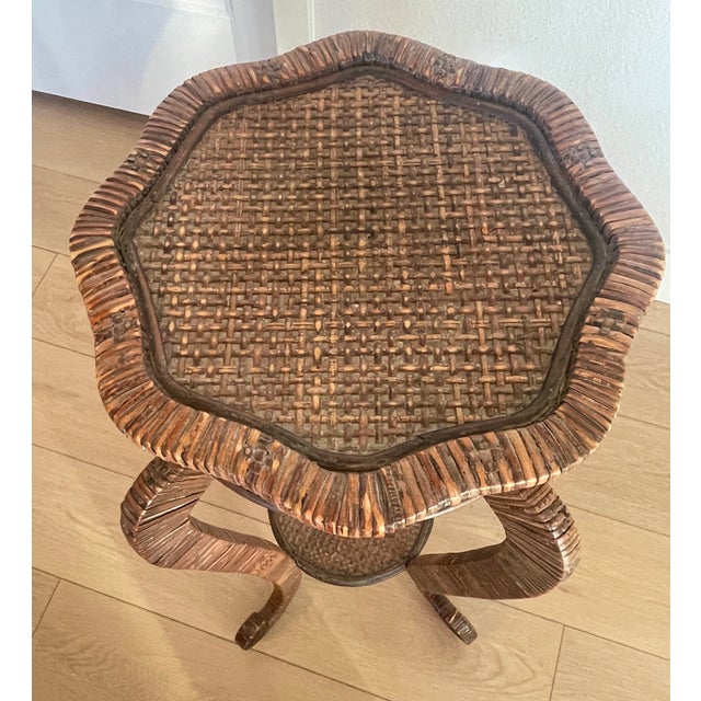 Antique Victorian Rattan Curved Leg Plant Stand With Shelf For Sale In Denver - Image 6 of 12