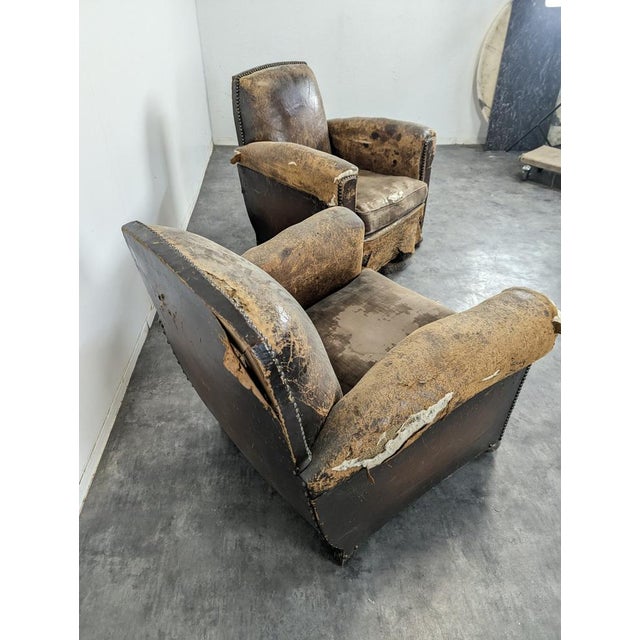 Vintage Leather Club Chairs, Set of 2 For Sale - Image 3 of 6